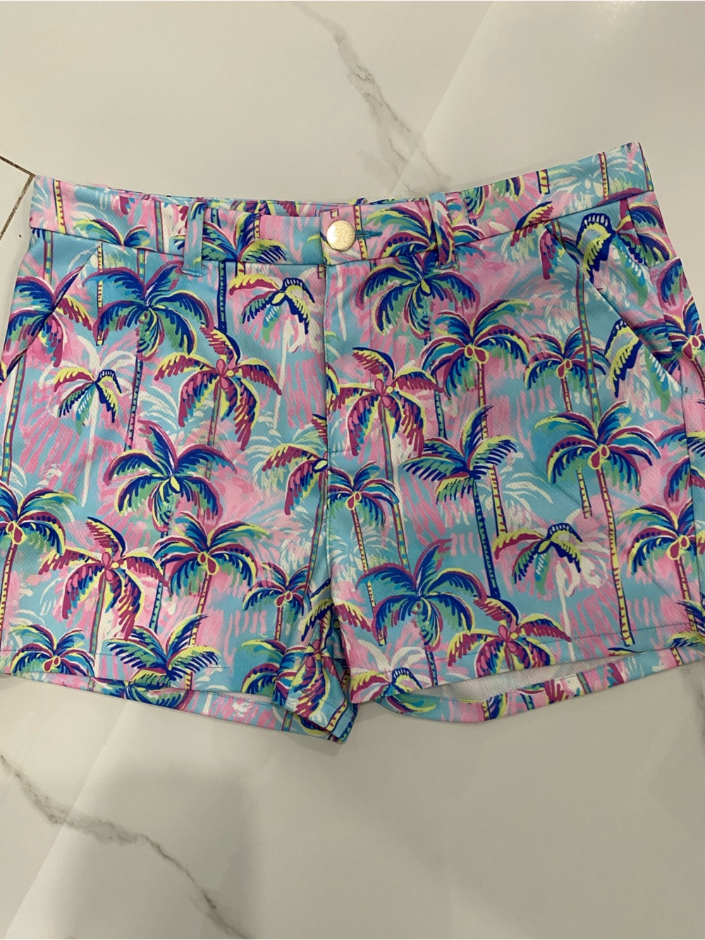Lilly Pulitzer Pastel Palm-Print Bermuda Shorts in Pink, Blue, Green